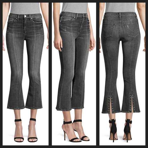 Hudson Holly Mid Rise Cropped Flare Slit Back Jeans - Picture 1 of 13